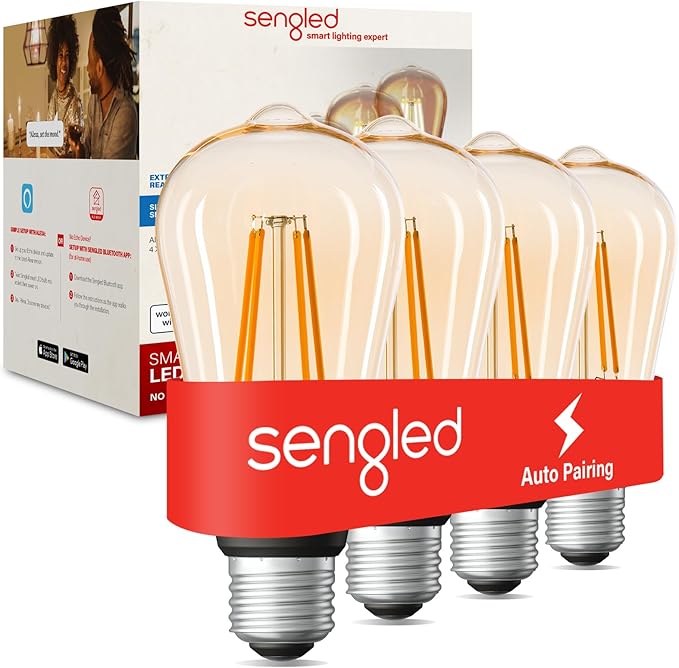 Sengled Smart Edison Bulbs, S1 Auto Pairing with Alexa Devices, Vintage Smart Light Bulbs That Work with Alexa, Bluetooth Mesh Smart Home Lighting, ST19 Led Bulb 60 Watt Equivalent, 2000K E26, 4-Pack