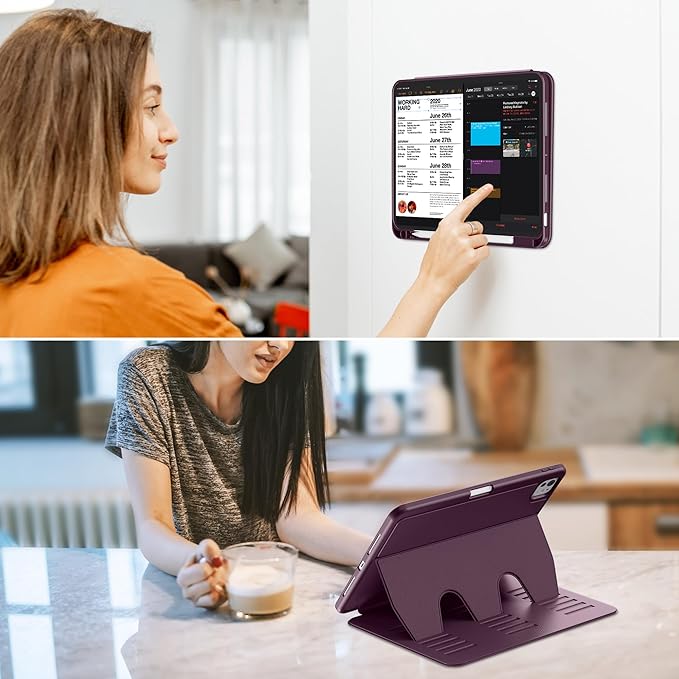 VIKESI Case for iPad Pro 11 inch (M5/M4) 2025/2024,Multiple Angles Stand Cover,Soft Back,Pencil Holder,and Auto Sleep/Wake,Dark Purple