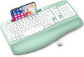 Ergonomic Wireless Keyboard with Cushioned Wrist Rest, Wave Keys, Phone Holder, Comfortable Natural Typing, 2.4GHz Full Size Cordless USB Computer Keyboard for Windows, Mac OS, Laptop, PC (Mint Green)