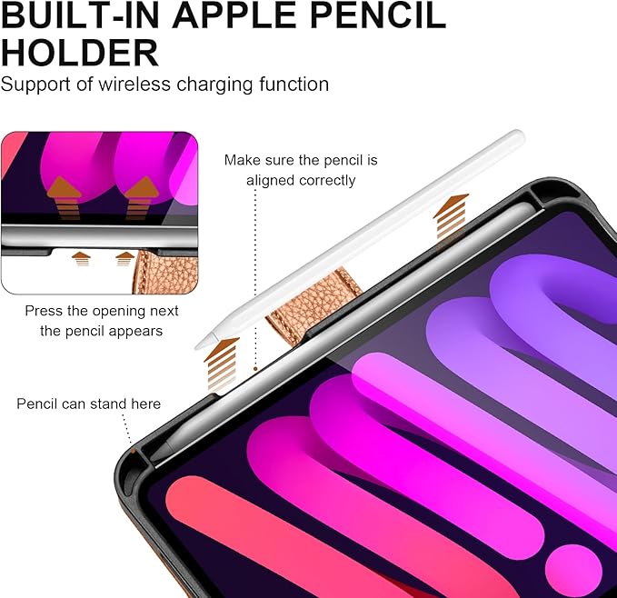Genuine Leather Case for iPad mini 7th/6th Gen 8.3 Inch 2024/2021 | with Pencil Holder and Adjustable Stand, Magnetic Closure, Auto Wake/Sleep Cover | Brown