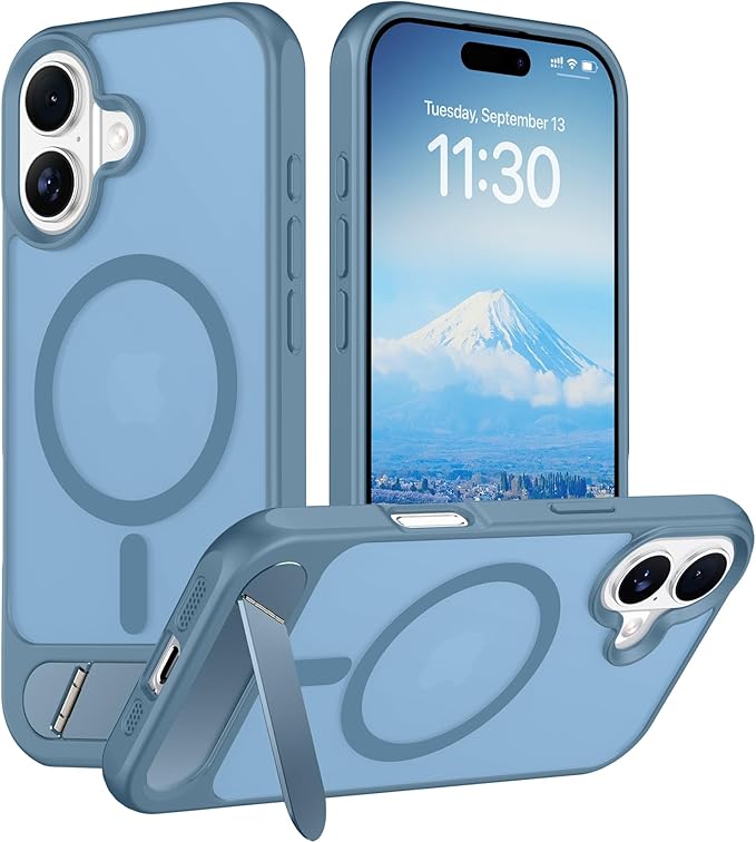 Magnetic Compatible with iPhone 16 Case, [Built-in Invisible Kickstand][Compatible with MagSafe][Military Grade Shockproof] Slim Translucent Matte Phone Case for iPhone 16 6.1"