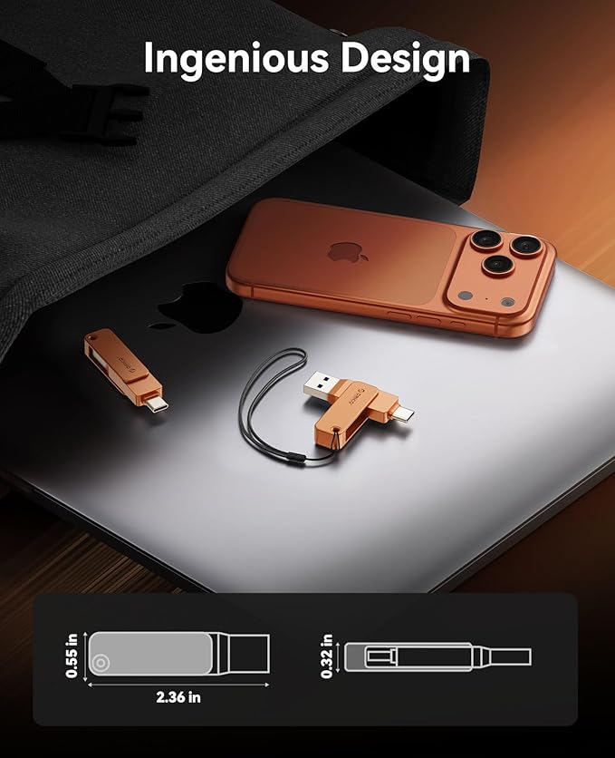 ORICO USB 3.0 Flash Drive 150MB/S Metal Housing Swivel Design Support OTG Function 2 in 1 PenDrive 128GB for USB C and USB A Devices -EB05 OR