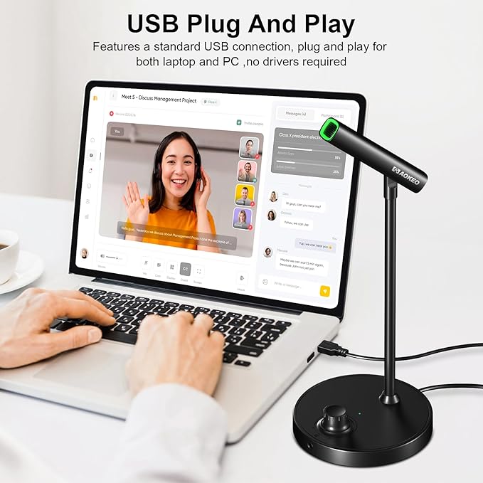 Aokeo USB Desktop Microphone, Computer Microphone for PC with Noise Cancellation & Click to Mute Function for Recording, Gaming, Podcasting, Streaming, YouTube, Mac, Laptop
