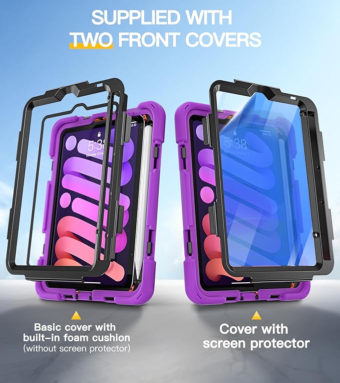 BRAECN for iPad mini 7(A17 Pro)/ 6 case 2024/2021 8.3 inch Heavy Duty Shockproof Protective with Pencil Holder Screen Protector 360°Rotating Stand Handle Full Body Cover Shoulder Strap Kids Friendly