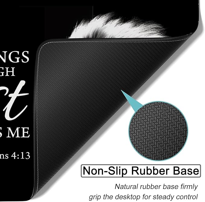Large Gaming Mouse Pad,31.5x11.8in Extended Computer Mouse Mat with Non-Slip PU Base, Ergonomic Memory Foam Keyboard Wrist Rest, for Work Gaming, Fierce Lion Philippians 4:13 Black Office Desk Pad