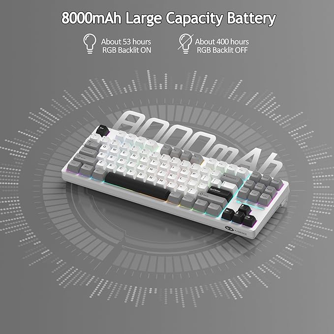 MageGee LIGHT87 Wireless Creamy Keyboard, Gasket Structure Hot Swappable Mechanical Keyboards, 2.4G/USB-C/BT5.0 RGB Backlit Gaming Keyboard for Win/Mac/PC, 8000mAh Battery, PBT Keycaps, Grey
