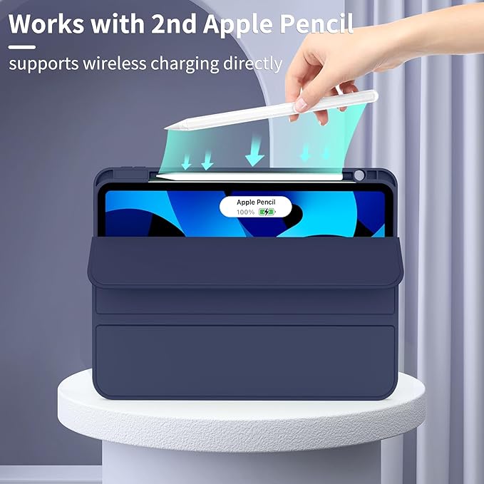 Case for iPad Air 11-Inch M4/M3/M2 2026/2025/2024, iPad Air 5/4 (2022/2020 5th/4th Generation 10.9-Inch) with Pencil Holder, Slim Stand Soft Back Support Touch ID, Auto Wake/Sleep, Navy-1