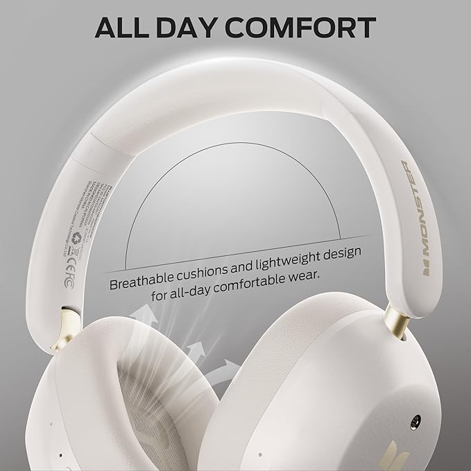 Monster Persona 6th ANC Active Noise Cancelling Headphones, Wireless Bluetooth Headphones Over Ear with HiFi Stereo Audio, 60H Playtime, Bluetooth 6.0, 3 EQ Modes for Travel Work, White