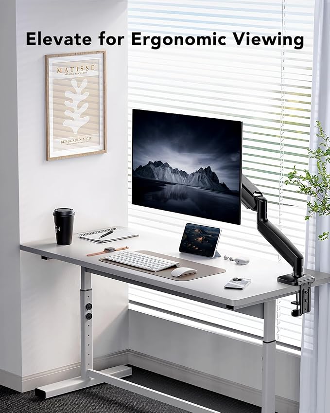HUANUO Single Monitor Mount, Adjustable Monitor Arm for 13–34 Inch Screen Up to 22lbs, C-Clamp & Grommet Base, Ergonomic Stand for Work and Gaming, VESA 75x75mm or 100x100mm
