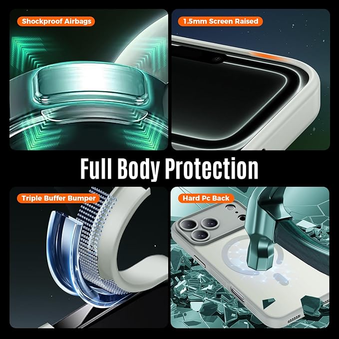 Symcele Designed for iPhone 17 Pro Max Case, Compatible with MagSafe, [Camera Protection] [15FT Military Drop Protection] Shockproof Translucent Matte Anti-Slip Phone Case, 6.9", Calke Green