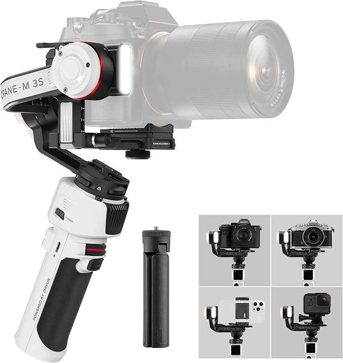 ZHIYUN Crane M3S [Office], 3-axis Lightweight Camera Gimbal Stabilizer for Mirrorless, Smartphone, GoPro Action Camera, 1.22" Color Screen, Bluetooth Control, Fill Light, Vertical Shooting