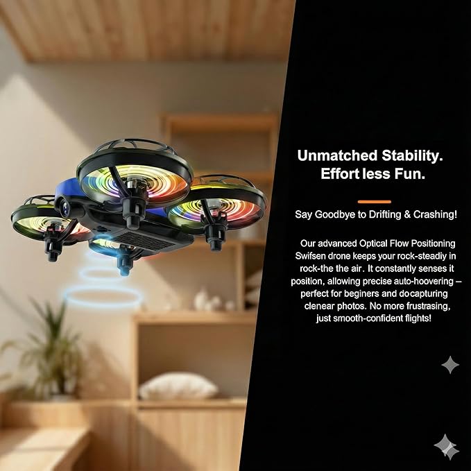 Swifsen Drones for Kids with Camera,Rc Drone Indoor Small Helicopter,Birthday Gifts for Boys and Girls Beginners Friendly,Mini Quadcopter Toy With 2 Batteries,Propeller Protect,Altitude Hold