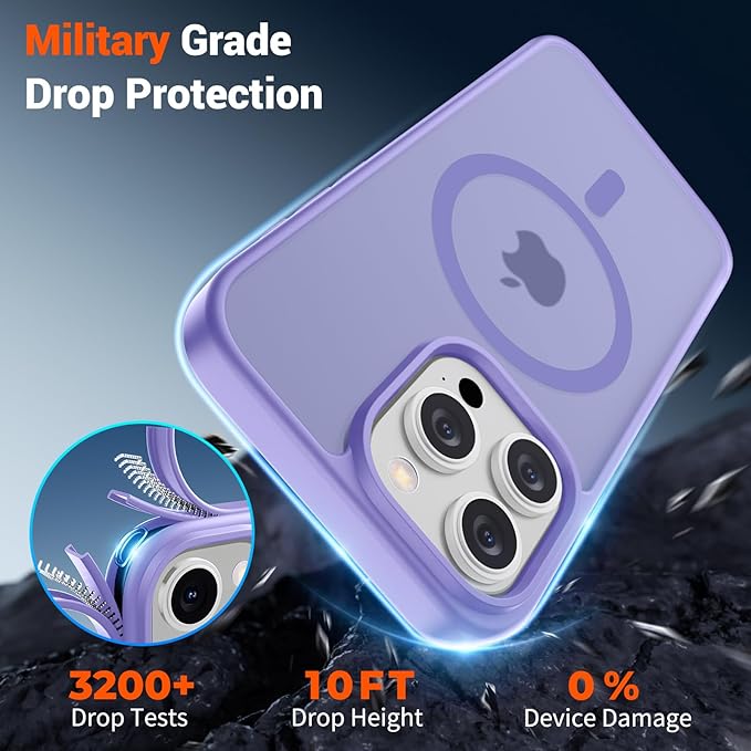 SUPFINE Magnetic for iPhone 15 Pro Max Case (Compatible with MagSafe) (Military Grade Drop Protection) Slim Translucent Matte Shockproof with Anti-Fingerprint Phone Case, Purple