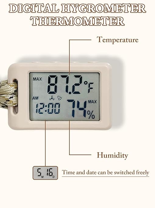 Mini Humidity Meter Indoor Outdoor Hygrometer Thermometer Portable Room Temperature Monitor with Small Digital Clock, Thermometer and Humidity Gauge for Camping Cellar Closet Home