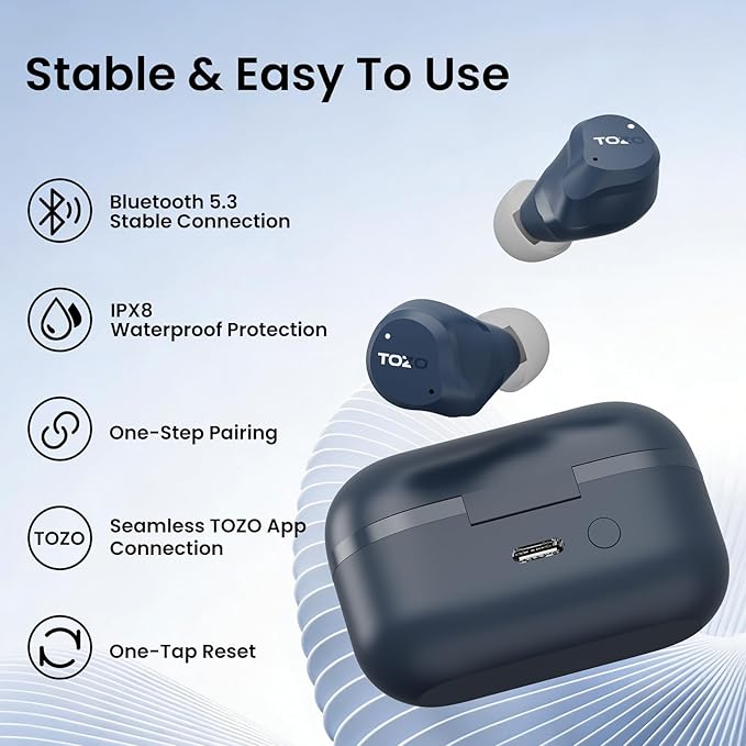 TOZO NC9 Hybrid Noise Cancelling Wireless Earbuds, Bluetooth 5.3 Ear Buds, 6 Mic ENC, IPX8 Waterproof, 60H Playtime, App EQ