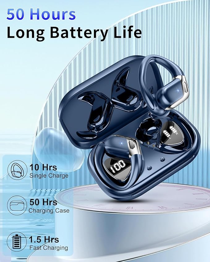 Wireless Earbuds, Bluetooth 5.4 Headphones Sport, 50H Deep Bass Sound Over Ear Buds with 4 ENC Noise Cancelling Mic, Dual LED Display, IP7 Waterproof Earphones with Earhook for Workout/Running/Gym