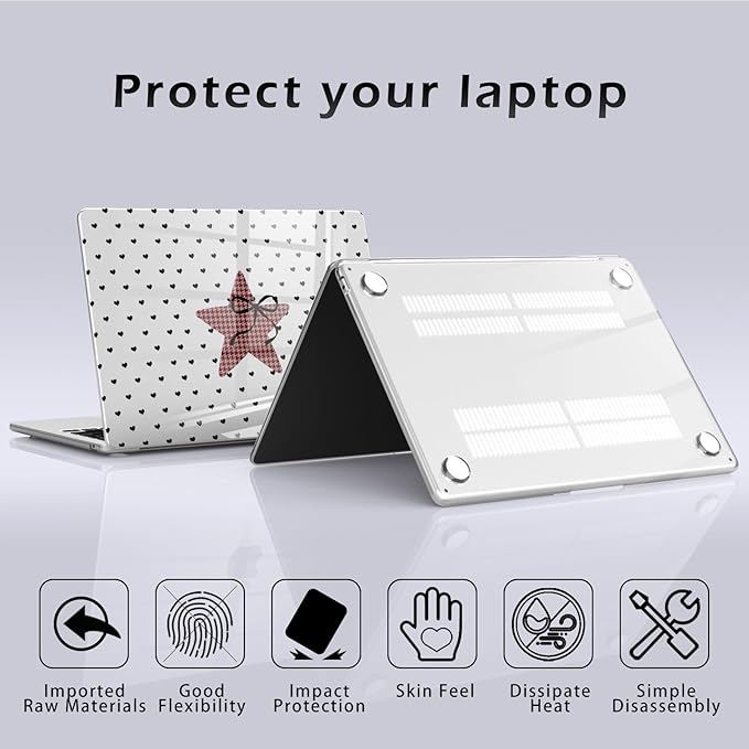 Compatible with MacBook Pro 14 inch Case M5 M4 M3 M2 M1 Pro/Max 2026-2021 A3427 A3426 A3434 A3112 A3185 A3401 A2918 A2992 A2779 A2442, Cute Love Heart Star Bow Hard Shell Clear Cover