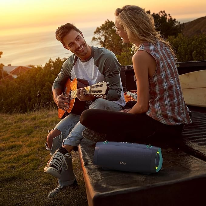 DOSS Extreme Boom Pro D100 Bluetooth Speaker with 140W Peak, 70W Bold Sound, Extra Bass, 24H Playtime, Beat-Sync Lights, Built-in Power Bank, IPX6 Waterproof, Portable Strap for Outdoor, Camping-Black