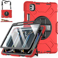 Case for iPad Pro 11 M5 2025/ M4 2024: Protective Cover for iPad Pro 11 Inch 5th Generation with Screen Protector- Stand- Handle- Shoulder Strap- Pencil Holder-Black+Red