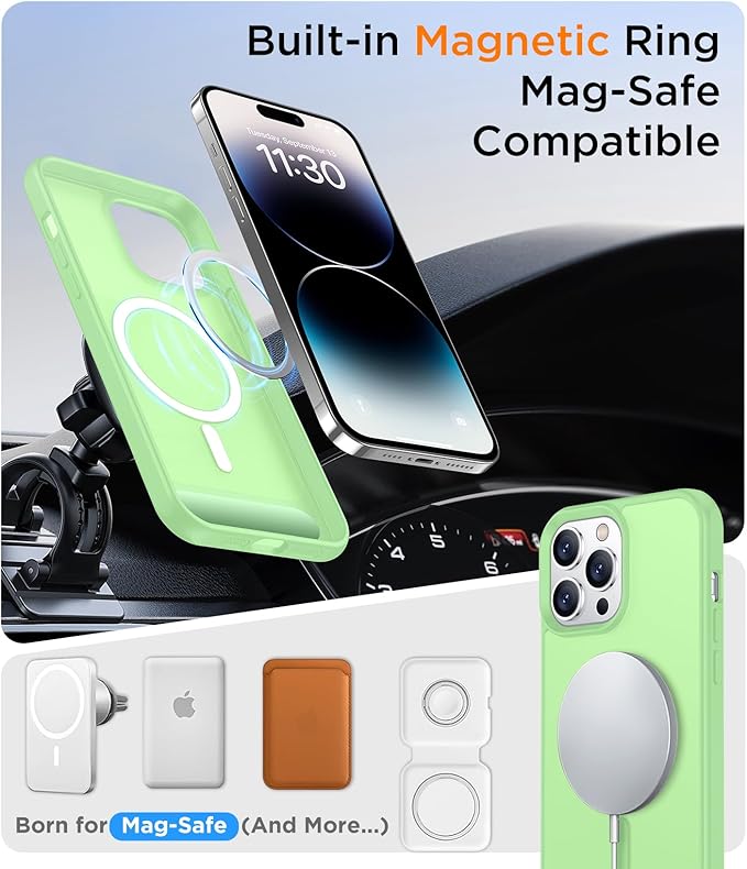 Magnetic Compatible with iPhone 14 Pro Max Case, [Built-in Invisible Kickstand][Compatible with MagSafe] [Military Grade Shockproof] Slim Translucent Matte Phone Case for iPhone 14 Pro Max 6.7"