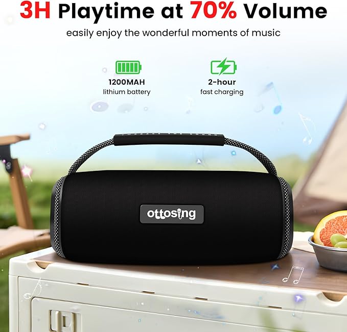 IPX5 Waterproof Portable Bluetooth Speaker 5W Stereo Sound with Bluetooth 5.3, TWS, 1200mAh Battery, USB-C Fast Charge, for Outdoor/Party/Home