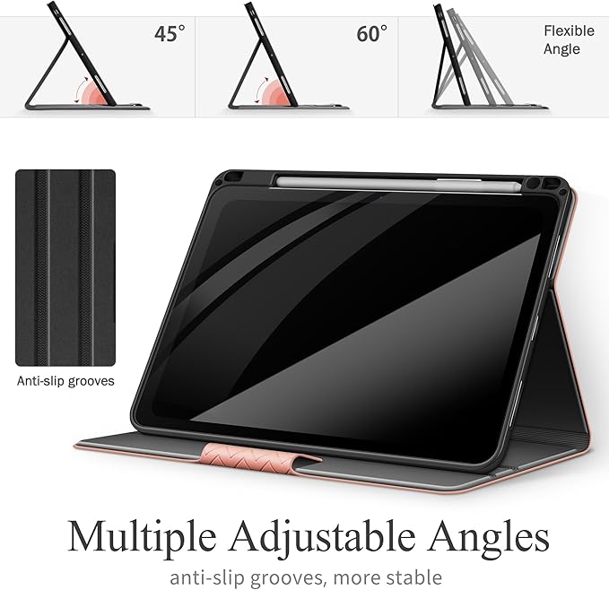 auaua Case for iPad Pro 11 Inch (M5/M4) 2025/2024, PU Leather Case with Pencil Holder, Supports Pencil Pro and Pencil(USB-C), Adjustable Angles, Auto Sleep/Wake (Pink)