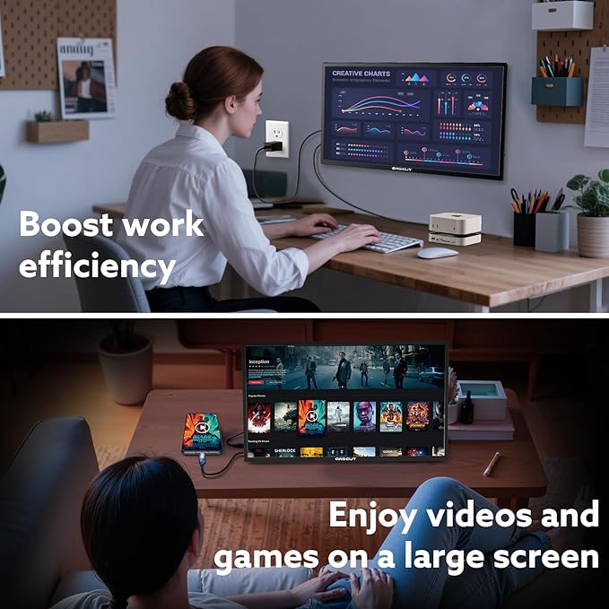 23.8'' Portable Monitor FHD 1080P 120Hz, VESA USB-C HDMI Laptop Screen Extender, Built-in Stand Speakers for Laptop PC Mac Phone PS4/5 Xbox Switch