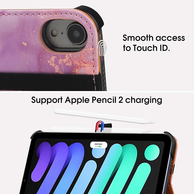 iPad mini 7 Case (A17 Pro) 2024, iPad mini 6 Case 2021, iPad mini 7th/6th Generation Case 8.3 Inch,Premium PU Leather Folio Stand Cover with Pencil Holder and Multi-Viewing Angles(Pink Marble)