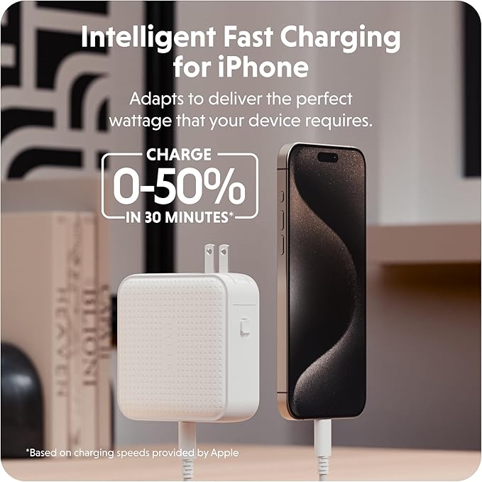 HyperJuice® 100W GaN Safety Tested Travel Charger - Quad-Port GaN Charger for iPhone, iPad, MacBook, Smartphone, & Laptop - Compact Type C Charger Fast Charging Phone Charger for 4 Devices (White)