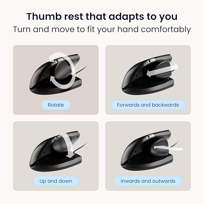 Contour Unimouse Ergonomic Vertical Mouse Adjustable 35°-70° Tilt Angle, 6 Programmable Buttons for Productivity, Customizable Thumb Rest for Wrist Pain Relief | Plug & Play Mac/PC - Wired - Left