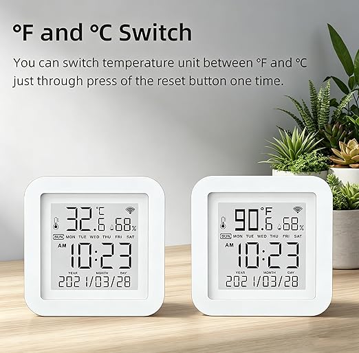 Smart WiFi Temperature Humidity Monitor: TUYA Wireless Temperature Humidity Sensor with APP Notification Alerts, WiFi Thermometer Hygrometer for Home Pet Garage,Compatible with Alexa
