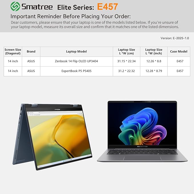 Smatree Laptop Sleeve for 14 inch ASUS Zenbook 14 Flip OLED UP3404, for 14 inch ASUS ExpertBook P5 P5405, Laptop Case with Accessory Pocket, YKK Zipper, Patented Shockproof Design, Green (E457G)