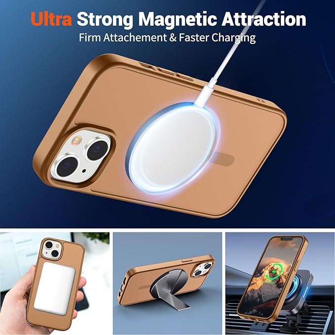 SUPFINE Magnetic for iPhone 15 Plus Case & iPhone 14 Plus Case(Compatible with MagSafe)(Military Grade Drop Protection) Slim Translucent Shockproof with Anti-Fingerprint Phone Case,Brown