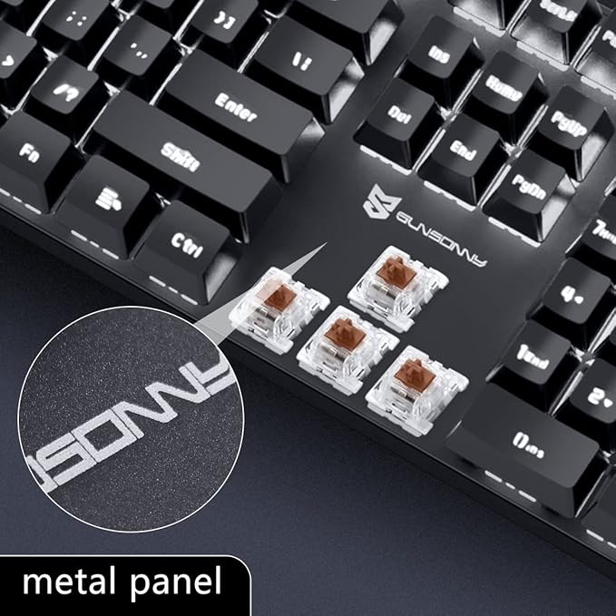 Qisan 104 Mechanical Keyboard for Gaming | Large Size USB White Backlit Gaming Keyboard Wired | US Layout Brown Switches Hot Swappable Mechanical Clicky Keyboards Compatible with PC & Laptop