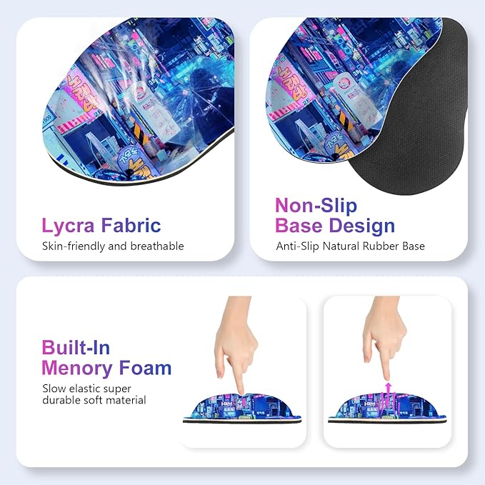 Large Gaming Mouse Pad Set, 4 in 1 Extended Keyboard Desk Mat with Wrist Rest, Computer Game Mousepad, Non-Slip Desk Pad Protector Easy Typing Pain Relief for Home Office I Anime Neon Street