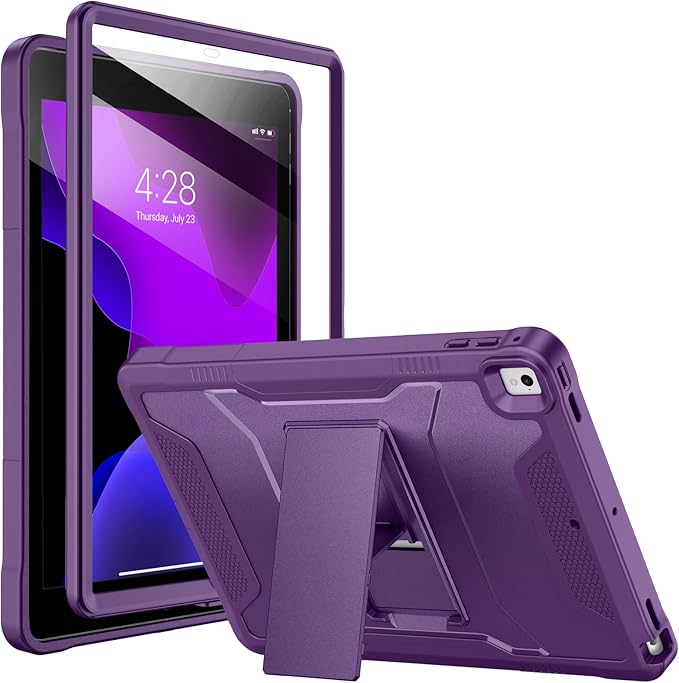 Soke Case for iPad 6th/5th Generation 9.7 Inch 2018/2017,with Built-in Screen Protector and Kickstand, Rugged Full-Body Heavy Duty Protective Cover for Apple iPad Air 2 /Pro 9.7 - Purple