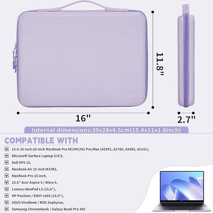Hard Laptop Sleeve Case for 16 inch MacBook Pro M3/M2/M1 Pro/Max A2991, A2780, A2485, A2141,15.6 Inch HP Dell Razer Samsung Laptop Chromebook, MacBook Air 15 inch M3/M2 Computer Carrying Case