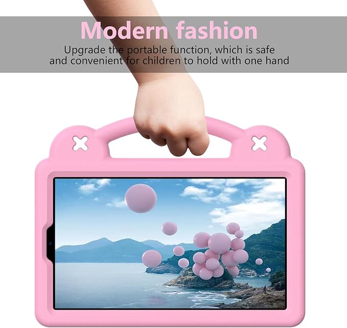 AKABEILA Compatible with Lenovo Tab One 2025 8.7 inch Tablet Case, Kids Friendly Universal Lightweight Shockproof Protective Case with Shoulder Strap & Stand Handle Pink