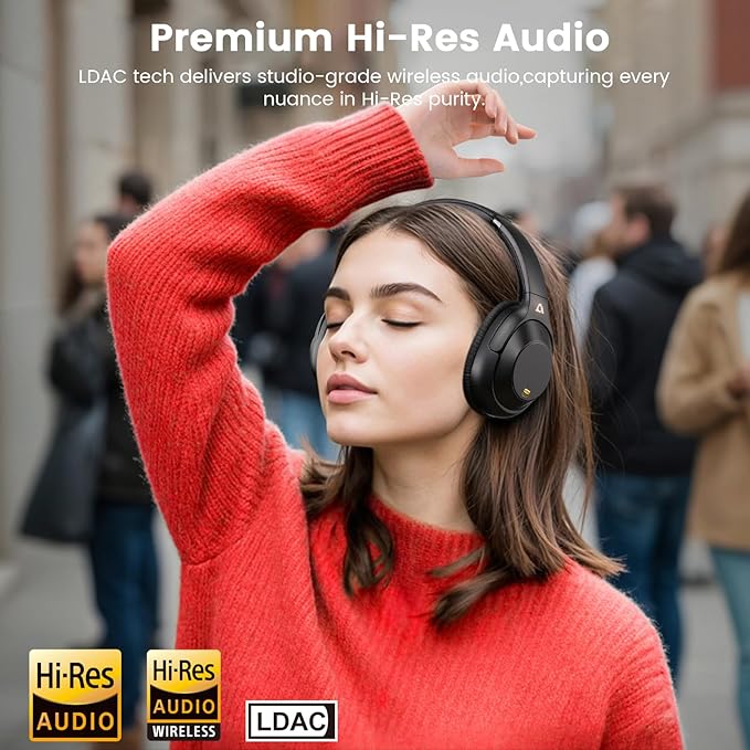 Riibox by 1Mii Y7Pro Hybrid Active Noise Cancelling Headphones, LDAC Hi-Res Audio, 100H Playtime, Bluetooth 6.0, Customize EQ via App, Comfort Fit Wireless Over-Ear Headphones for Home Office Travel