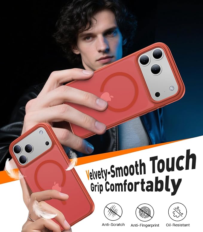 Magnetic for iPhone 17 Pro Case,[Anti-Slip][Compatible with MagSafe][Military Grade Drop Protection] Shockproof Protective Translucent Matte Phone Case for iPhone 17 Pro Case,Red