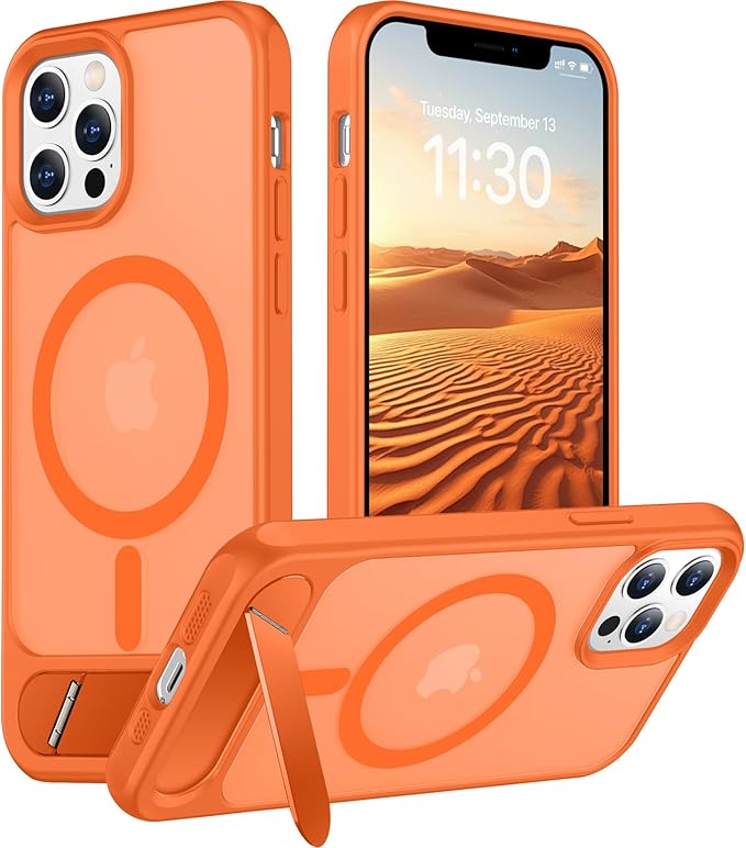 Magnetic Compatible with iPhone 12 Case & iPhone 12 Pro Case, [Built-in Invisible Kickstand][Compatible with MagSafe][Military Grade Shockproof] Slim Translucent Matte Phone Case 6.1"