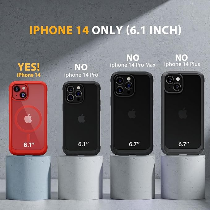 Miracase Magnetic for iPhone 14 Case 6.1", [Built-in Tempered Glass Screen Protector + Lens Protector] [Compatible with MagSafe] Full-Body Protective Bumper 14 Phone Cover, Red