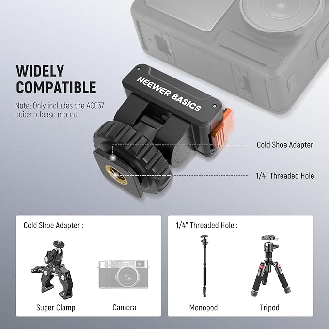 NEEWER Basics Magnetic Cold Shoe Mount Adapter Compatible with DJI OSMO Action 3 4 5 Pro Nano 360 Action Cams, Quick Release with 1/4" Screw Hole for Camera Hot Shoe Mini Tripod Selfie Stick, AC037