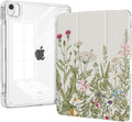 for ipad air 11 inch Case (M3 2025, M2 2024), ipad air 5th/4th Generation Case 10.9", ipad Pro 11 inch Clear Cover 4th/3th/2th/1st Gen, Trifold Stand with Pencil Holder, Wildflower