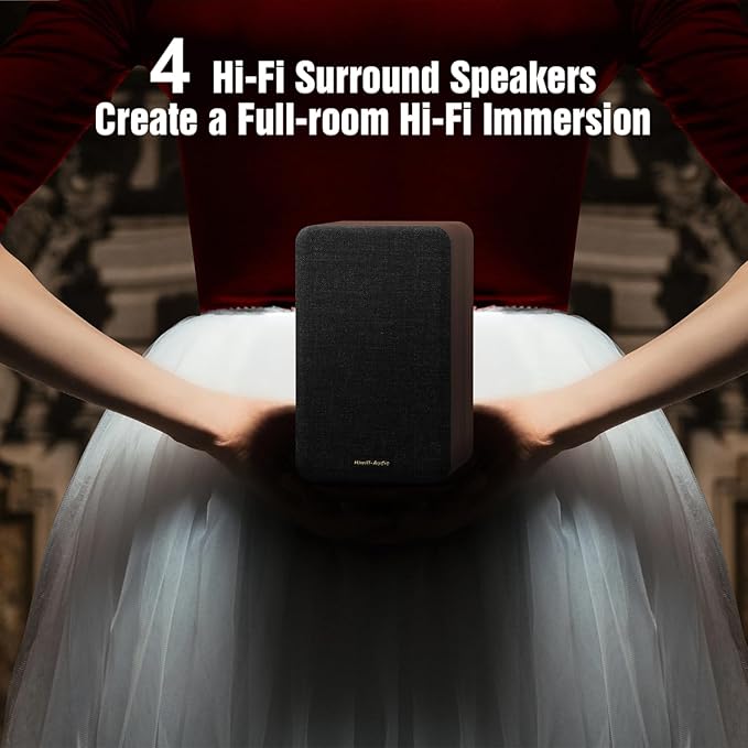 Wooden 5.1.2 Virtual Surround Sound System, 4 Surround Speakers Wired, 400W Peak Power, Sound Bars for Smart TV w/Subwoofer, 5.25'' Deep Bass, Home Theater TV System, ARC/OPT/BT/AUX (M514)
