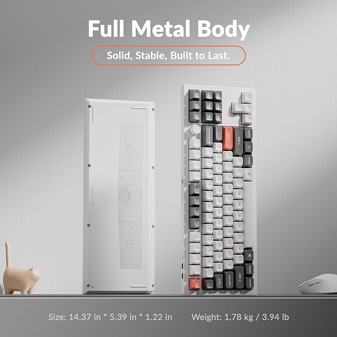 Keychron Q3 Ultra Wireless Mechanical Keyboard 8KHz Polling Rate, TKL 2.4G/Bluetooth 5.3/Wired Up to 660 Hours Long Battery Life, Hot-Swappable Aluminum RGB Gaming ZMK for Mac/Windows/Linux-White