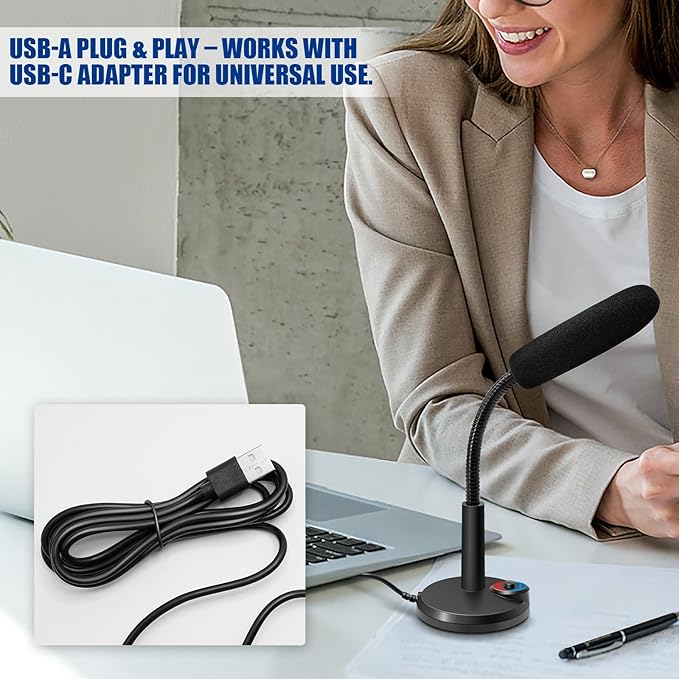 RGB USB Condenser Microphone, Plug & Play Desktop PC Mic with Mute Button, Flexible Gooseneck for PC, Mac, PS5, Gaming, Streaming, Zoom, Discord (1.5m Cable)