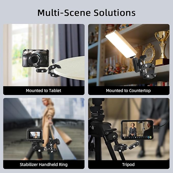 KINGJOY Super Clamp with 360° Magic Arm Double Ball Head, 1/4"-20 & 3/8"-16 Thread Camera Mount Adapter for DSLR, Monitor, LED Light, Action Camera, Bike Handle - Aluminum Alloy