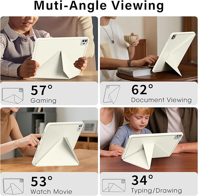 for iPad Pro 13 Inch Case (M5/M4) 2025/2024, Detachable Powerful Magnetic Attachment, Multiple Folding Stand, Slim Rebound Protection Cover, Auto Sleep/Wake, Cream White