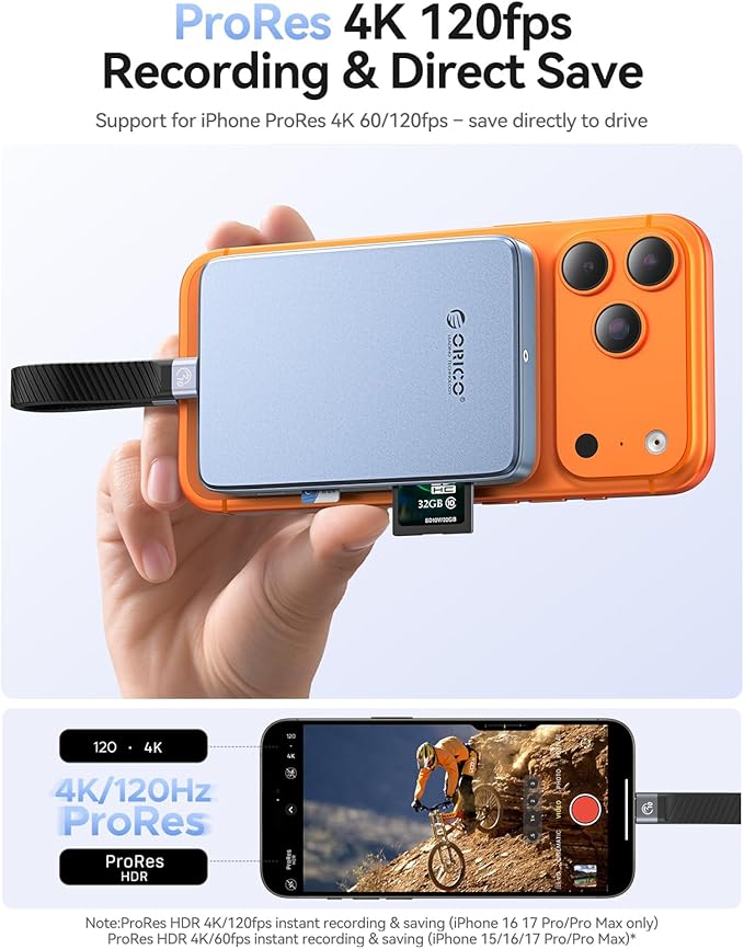 ORICO 10Gbps Magnetic M.2 NVMe SSD Enclosure with USB-C Dock Compatible for Phone 17/16/15 Pro/Max/Plus ProRes Recording TF/SD Card Slot PD 100W for 2230/2242/2260/2280 B+M M-Key Diskless AP80F Green